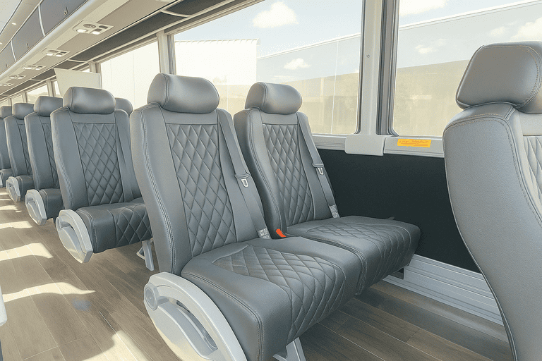 interior of Waterbury Minibus Company charter bus